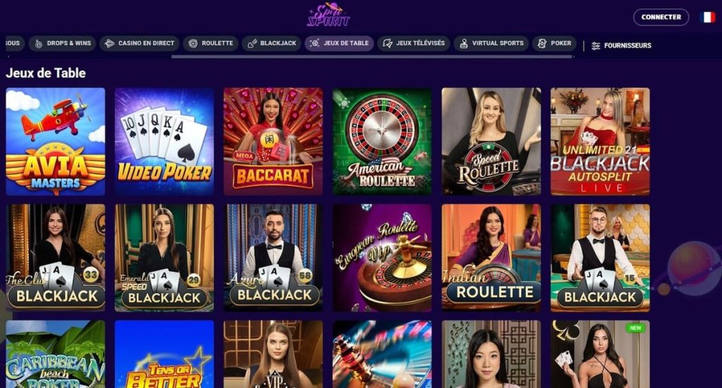 jeux table spin spirit casino
