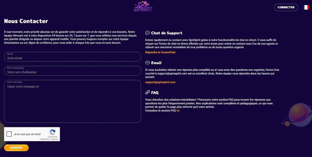 support client spin spirit casino